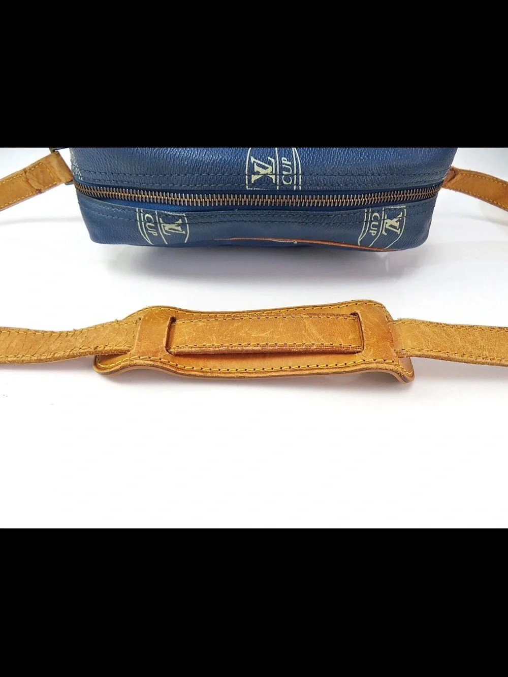 Louis Vuitton Blue and Tan Messenger Bag with LV Cup Motif